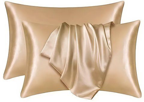 Набір з 2 сатинових наволочок з поліестеру 50х75 см для шкіри та волосся (пшеничний) 56475555 фото