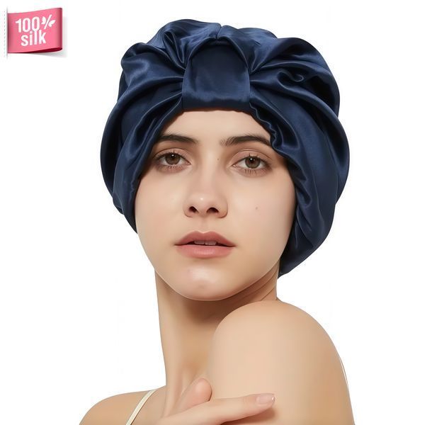 Одношаровий шовковий бонет для волосся 100% Silk (синій) 2562459 фото