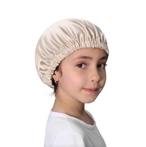 Двошарова шовкова шапочка для дівчаток 2-5 років з натурального шовку преміум-класу з регульованою застібкою (шампань) 51553644 фото