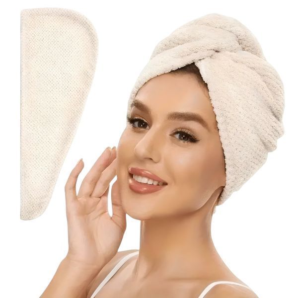 Рушник для сушіння волосся Fast Dry Hair з мікрофібри (біло-кремовий) 89921719 фото