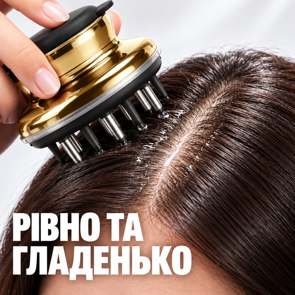Расческа-аппликатор для кожи головы с резервуаром 25 мл для сывороток и масел (золотистый) 2244236 фото